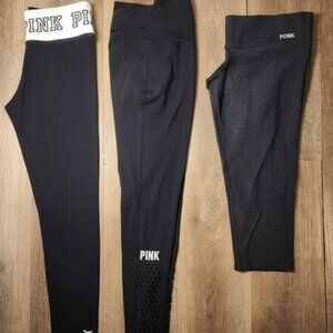 ❤️⭐VS PINK BUNDLE! 3 Leggings Yoga Ultimate Mesh Graphic Waistband Gym Active-S